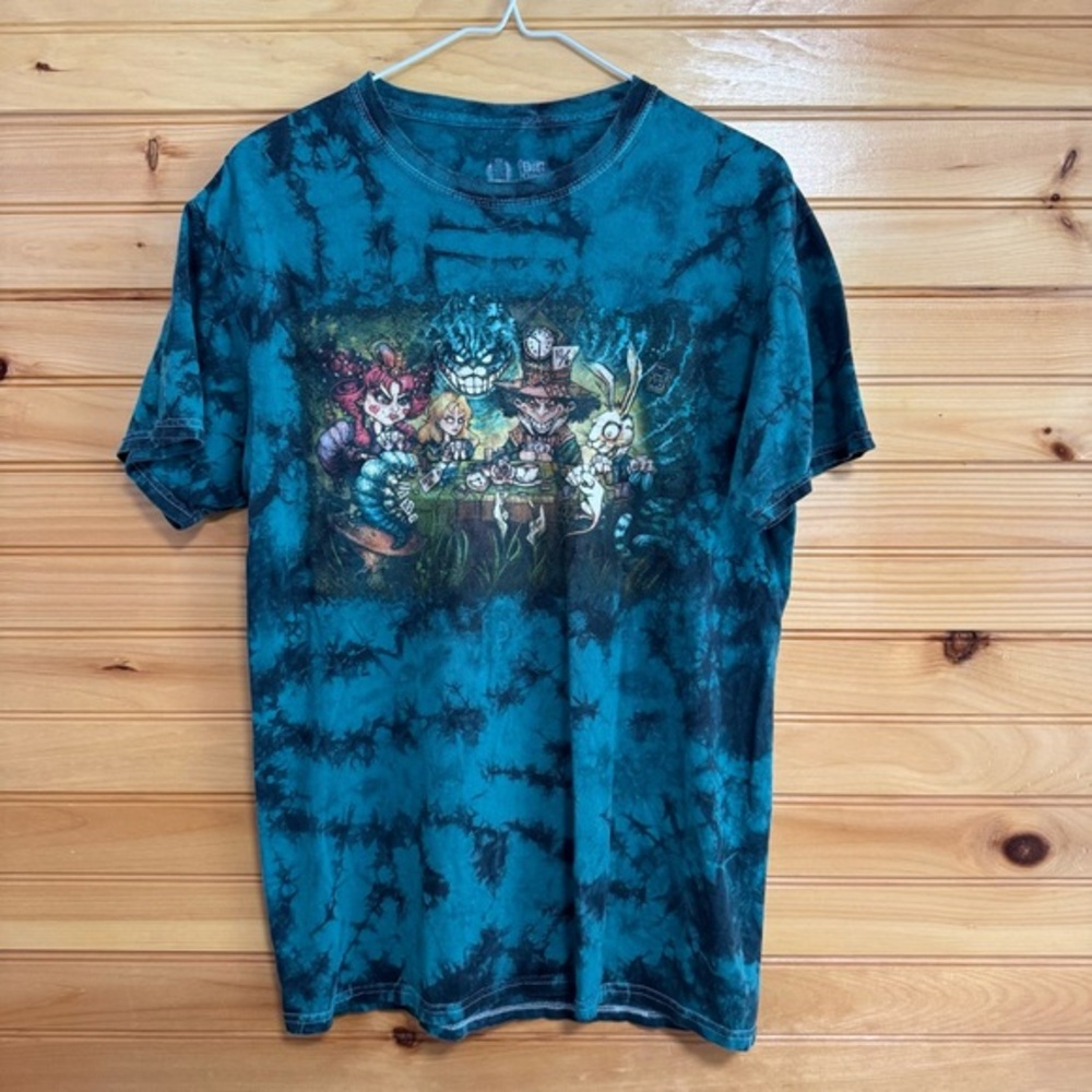 Big Chris Art Mad Hatter Tea Party Green Tie-Dye T-Shirt Medium